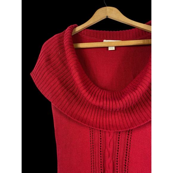 Y2K Knit Sweater Top Long Tunic Bodycon Wiggle Cowl Neck Red Preppy Size Large - Picture 2 of 13